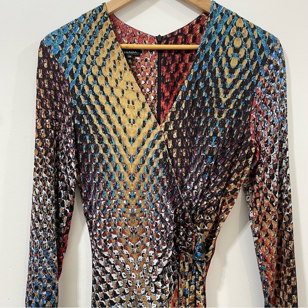 Escada Multicolor Patterned Faux Wrap Slinky Fall… - image 4